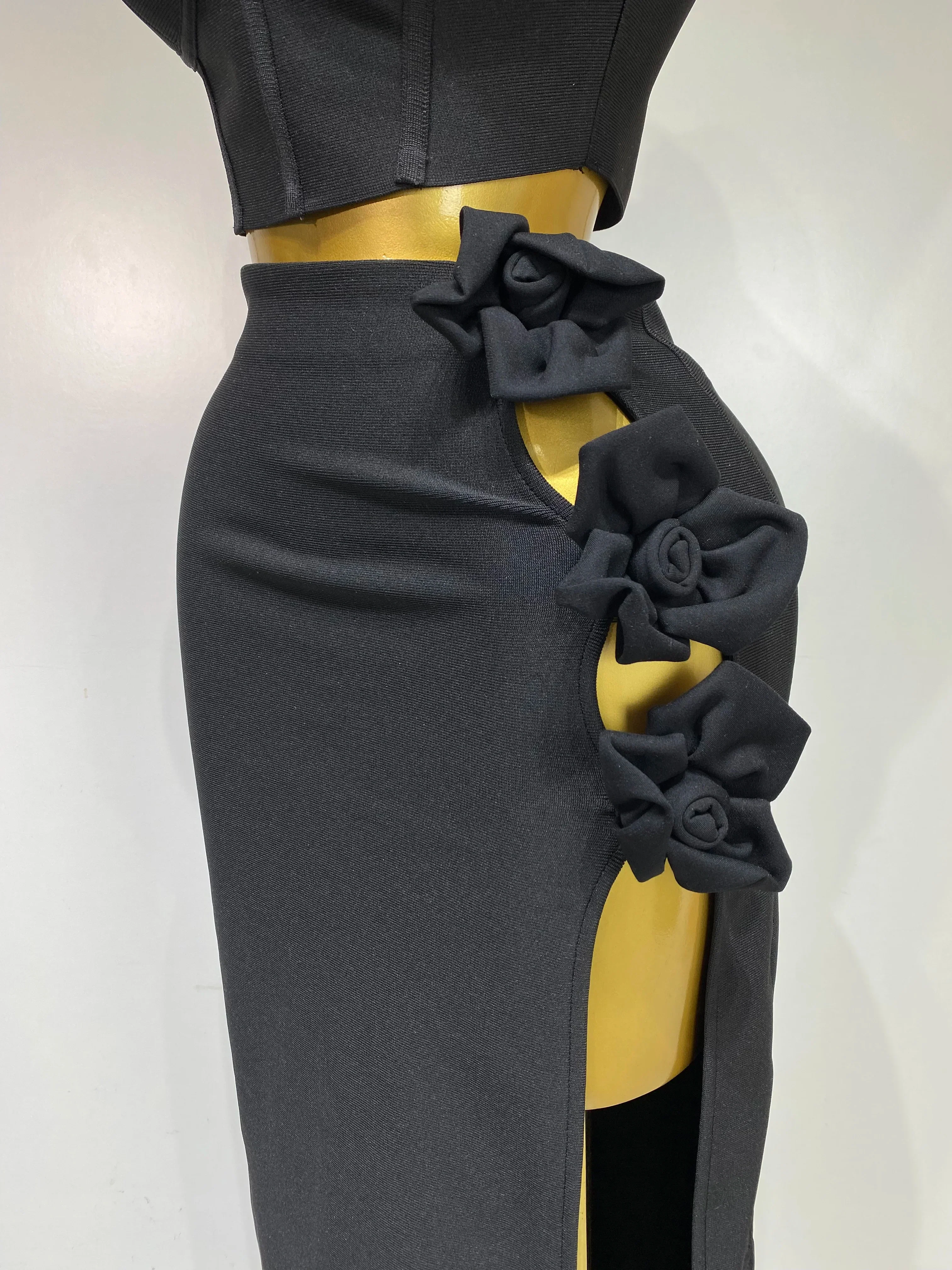 Summer New Women Sexy Flower Black Red Bandage Two Piece Set Celebrity Evening Party Skirt Suits Luxury Birthday Outfit - Image 6
