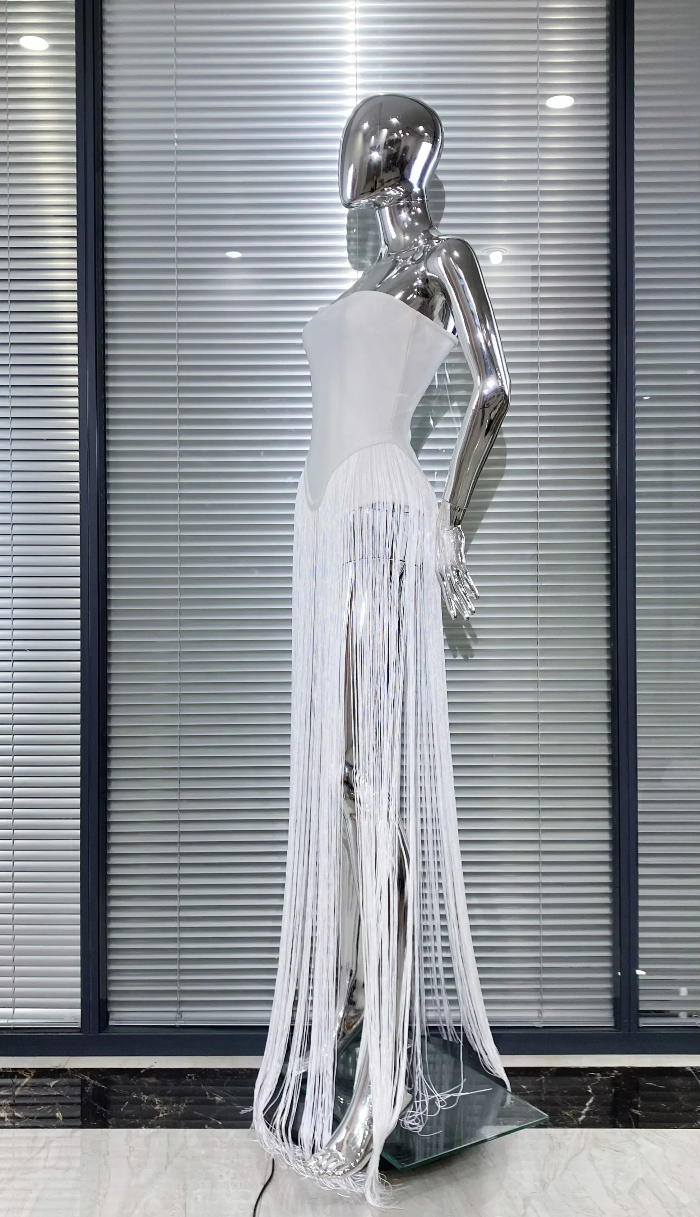 Summer White Color Long Tassel Strapless Bandage Jumpsuit Fashion Woman Party Bodysuit Vestido Performances Costume - Image 3
