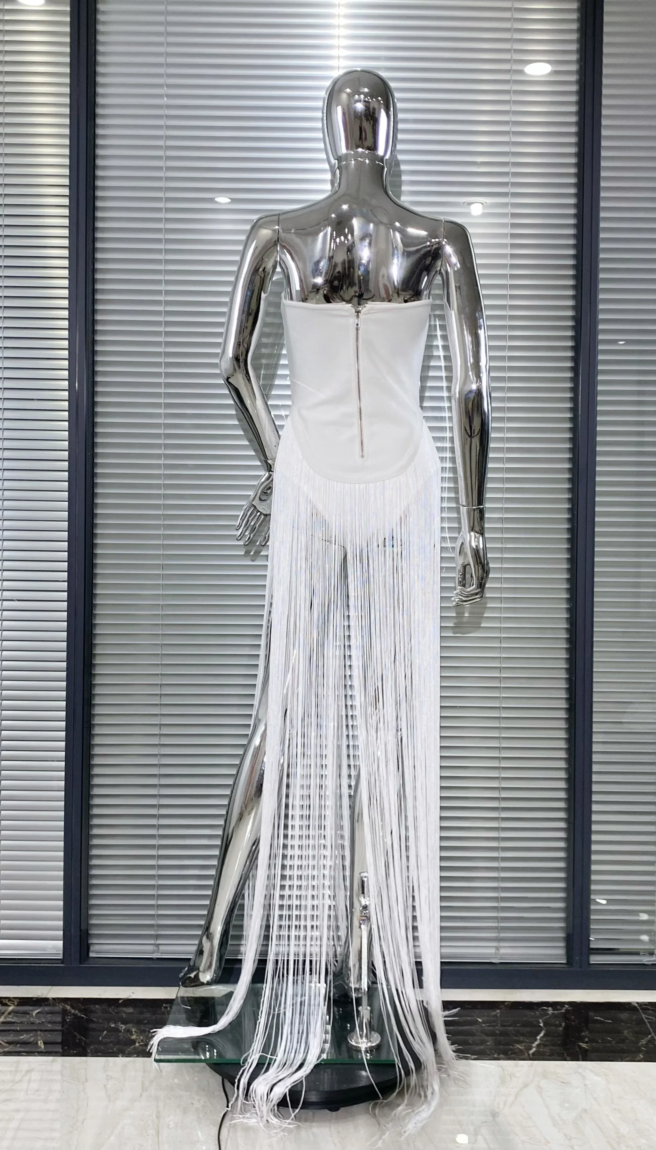 Summer White Color Long Tassel Strapless Bandage Jumpsuit Fashion Woman Party Bodysuit Vestido Performances Costume - Image 4