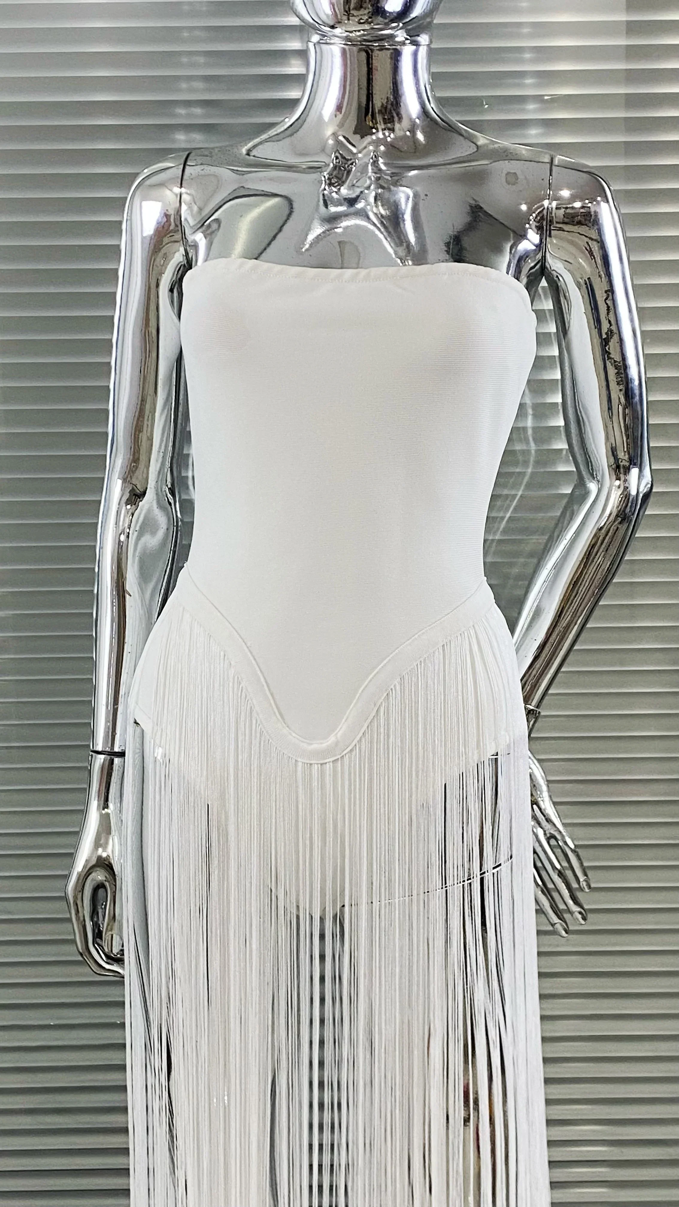 Summer White Color Long Tassel Strapless Bandage Jumpsuit Fashion Woman Party Bodysuit Vestido Performances Costume - Image 5