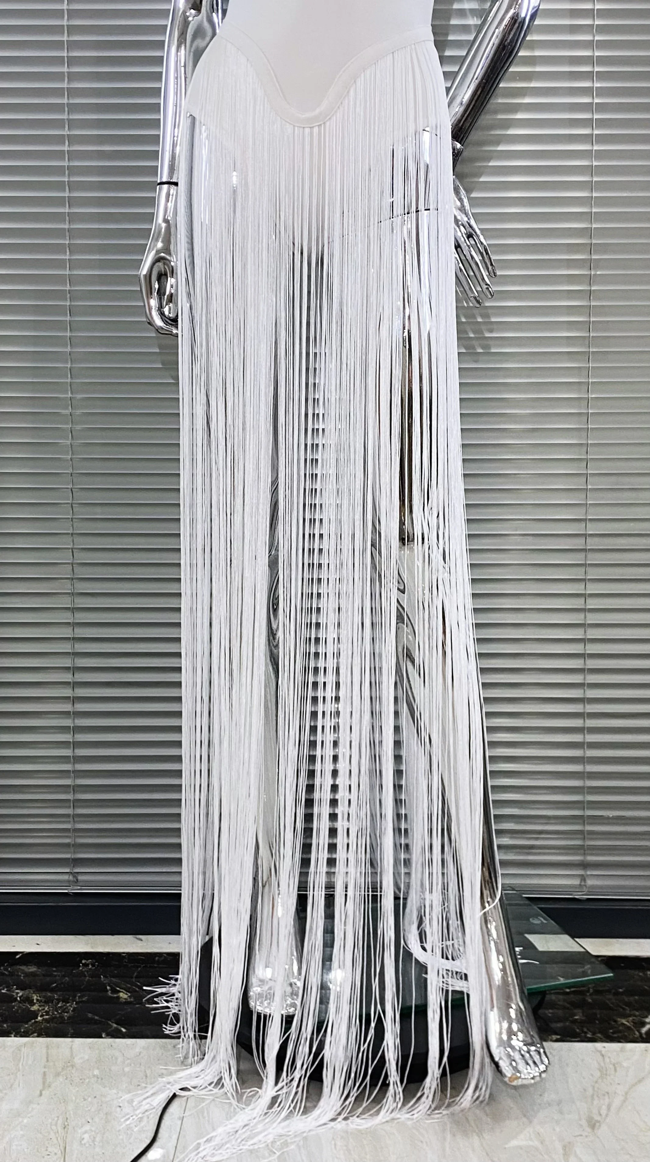 Summer White Color Long Tassel Strapless Bandage Jumpsuit Fashion Woman Party Bodysuit Vestido Performances Costume - Image 6