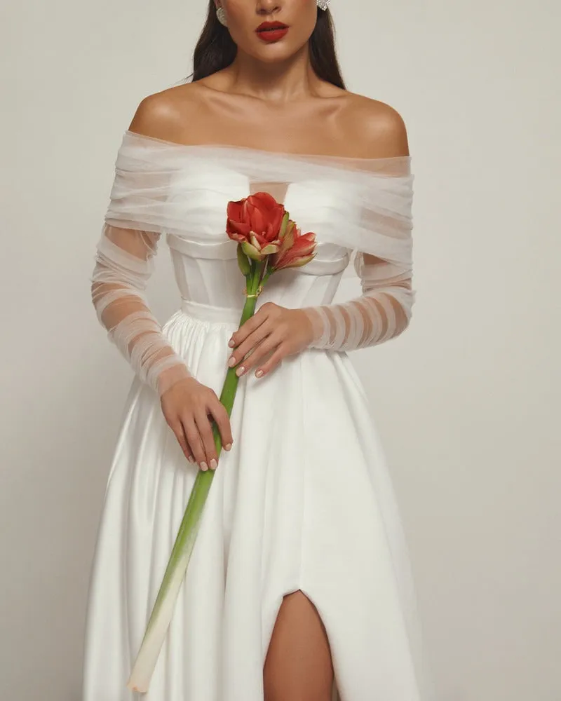 Detachable A-Line Skirt Train with Side Slit Wedding Dress Vestido De Novia Court Train Dress Satin Bow Bridal Gown Skirt Dress - Image 2