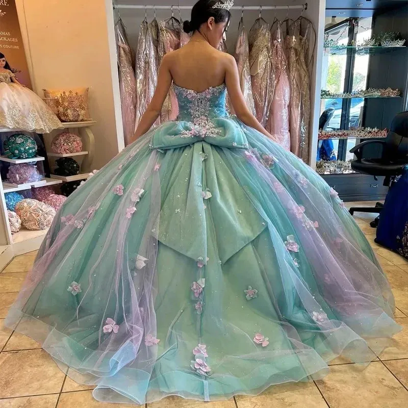 Sweetheart 3D Flowers Quinceanera Dresses With Bow Beading Appliques Princess Birthday Party Prom Gown Corset Back - Image 2
