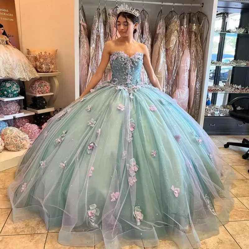Sweetheart 3D Flowers Quinceanera Dresses With Bow Beading Appliques Princess Birthday Party Prom Gown Corset Back - Image 3