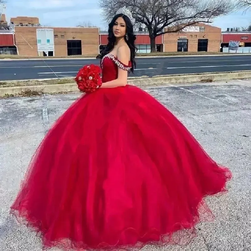 Sweetheart Ball Gown Quinceanera Dresses Vestidos De 15 Anos Fashion Crystal Off-Shoulder Birthday Party Gowns - Image 4
