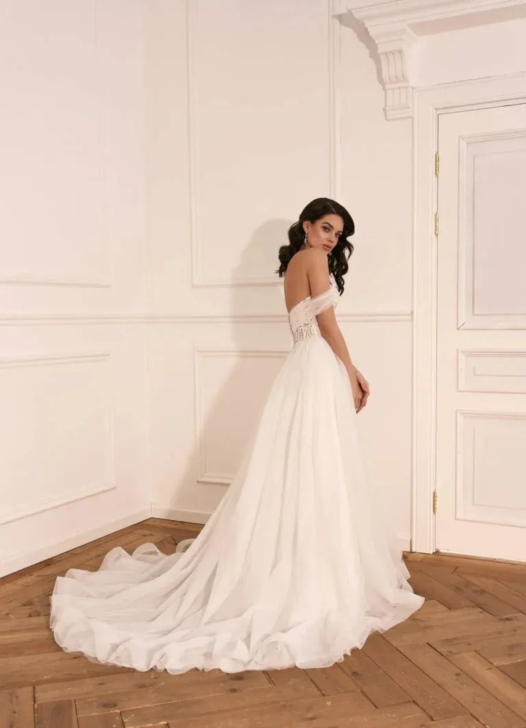 Sweetheart Lace Appliques Cap Sleeve Bride Gown Front Split Backless Zipper And Buttons Glitter Wedding Dresses - Image 2