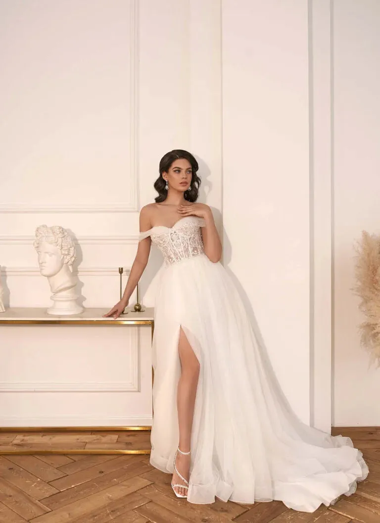 Sweetheart Lace Appliques Cap Sleeve Bride Gown Front Split Backless Zipper And Buttons Glitter Wedding Dresses - Image 3