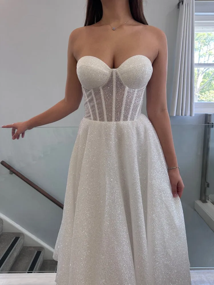 Sweetheart Neckline and Panelled Illusion Bodice Wedding Dress Vestido De Novia Court Train Bow Satin Bridal Gown Skirt Dress - Image 5