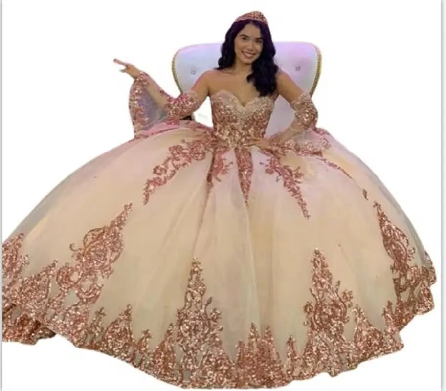 Sweetheart Quinceanera Dresses For 15 Party Detachable Sleeves Applique Formal Birthday Princess Gowns HOT - Image 4
