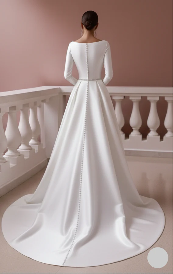 Simple Sleeve Wedding Dress Minimalist Long Crepe Stretch Gown - Image 3