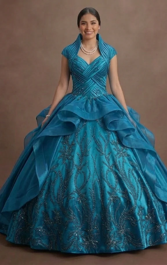 Teal Blue Quinceañera Dress Shimmering Silk 2026 Edition - Image 2