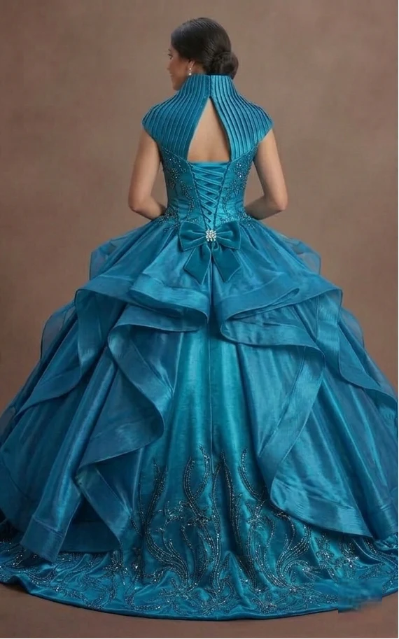 Teal Blue Quinceañera Dress Shimmering Silk 2026 Edition - Image 3