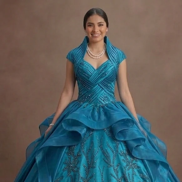 Teal Blue Quinceañera Dress Shimmering Silk 2026 Edition - Image 4