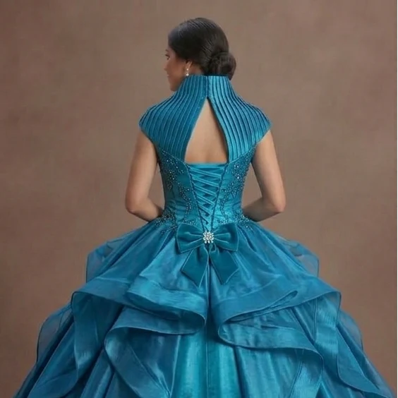 Teal Blue Quinceañera Dress Shimmering Silk 2026 Edition - Image 5