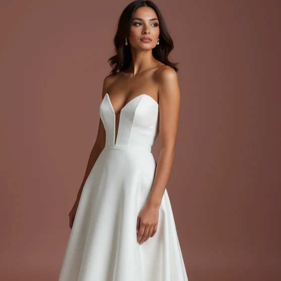 Timeless white A-Line Wedding Dress with a Draped Skirt for a Classic Look - Image 4