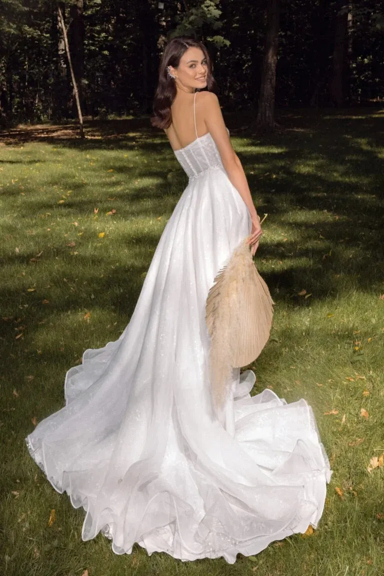 Timeless A-Line Wedding Dress with Spaghetti Straps, Straight Across Neckline, and Elegant Button Detailing - Image 3
