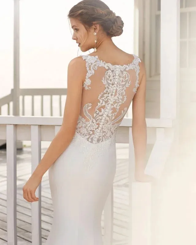 Timeless Mermaid Wedding Gown with Spaghetti Straps, Boat Neckline, and Flattering Silhouette for a Sophisticated Bridal Look - Image 3