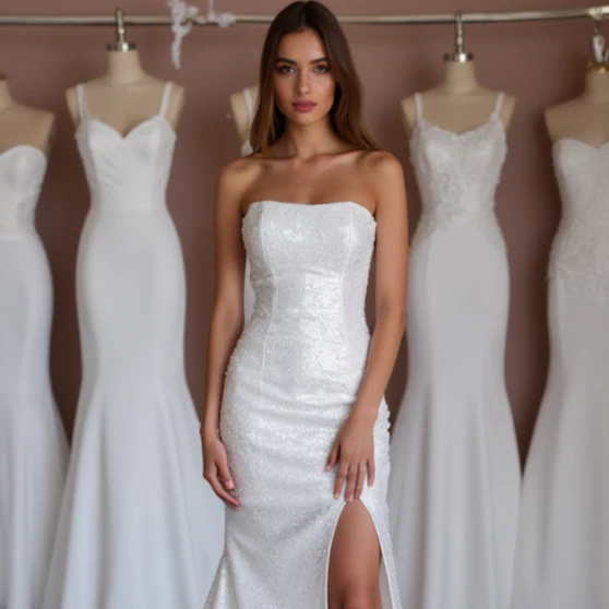 Timeless White A-Line Wedding Dress with Delicate Lace and a Flowy Silhouette - Image 4
