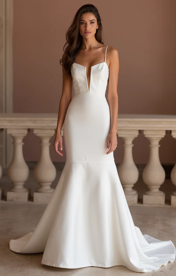 Timeless White Mermaid Wedding Gown with an Elegant Lace Overlay for a Vintage Feel - Image 3