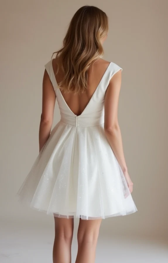Timeless White Mini Short Wedding Dress with an Embroidered Bodice for Elegant Detailing - Image 3