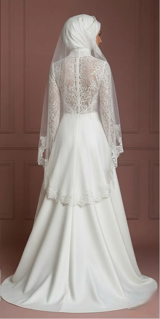 Hijab Bridal Gown Long Sleeve Modest Wedding Dress Set Muslim - Image 3