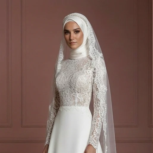 Hijab Bridal Gown Long Sleeve Modest Wedding Dress Set Muslim - Image 4