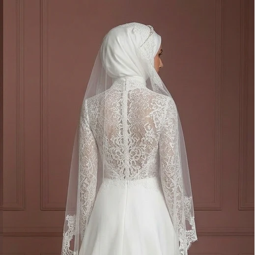 Hijab Bridal Gown Long Sleeve Modest Wedding Dress Set Muslim - Image 5