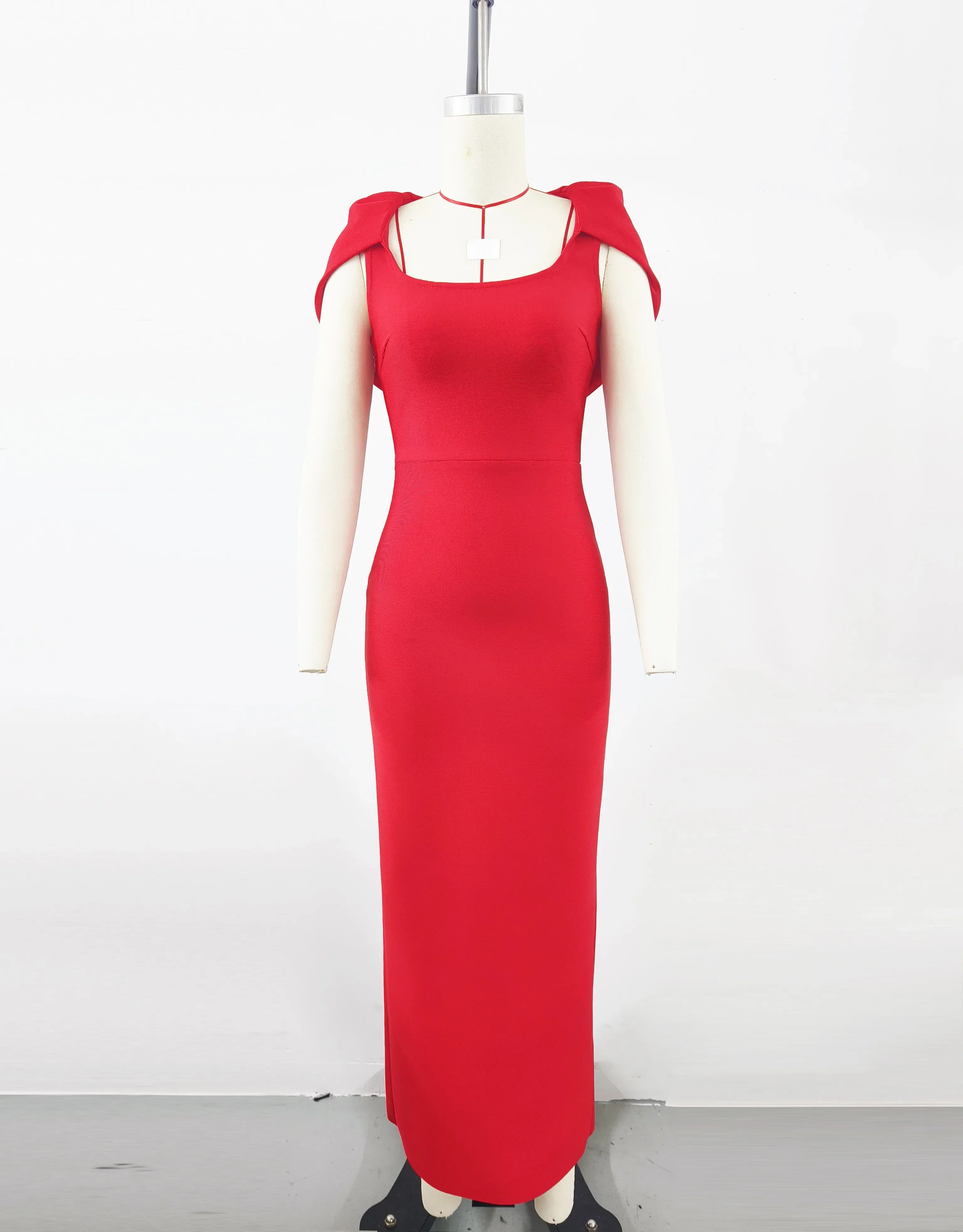 Red Color Women Sexy Short Sleeve Square Collar Bodycon Long Bandage Dress Elegant Evening Party Wedding Wear - Image 4
