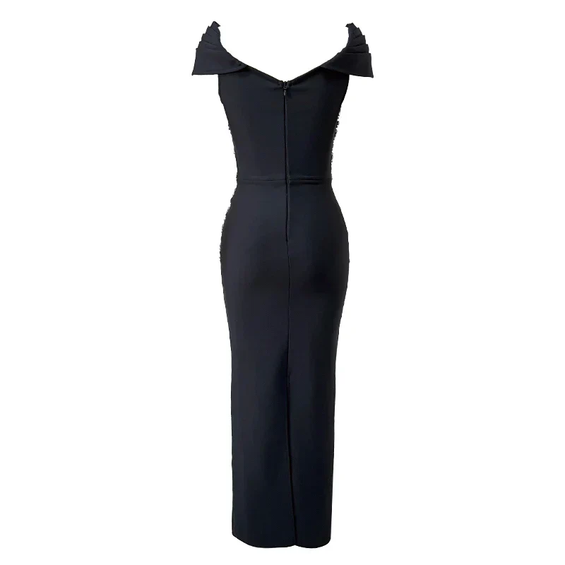 Shinning Crystal Women Sexy Short Sleeve V-Neck Bodycon Bandage Long Dress Elegant Evening Party Celebrate Outfit - Image 4
