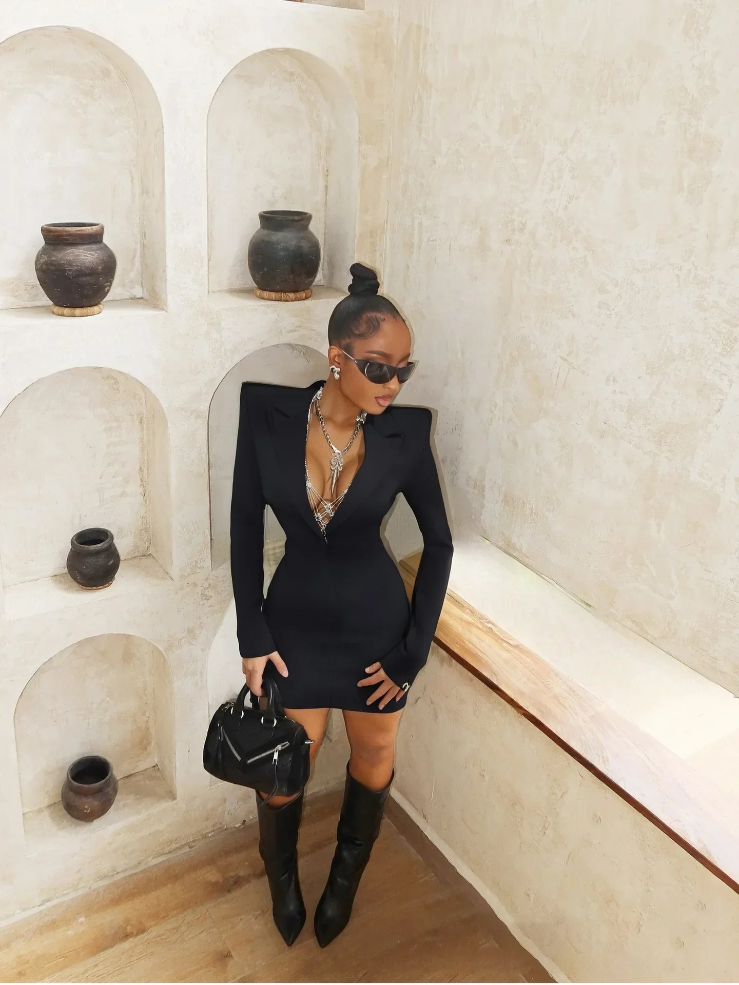 Women Long Sleeve Deep V-Neck Bodycon Mini Bandage Dress Celebrate Evening Party Nigthclub Birthday Outift - Image 2