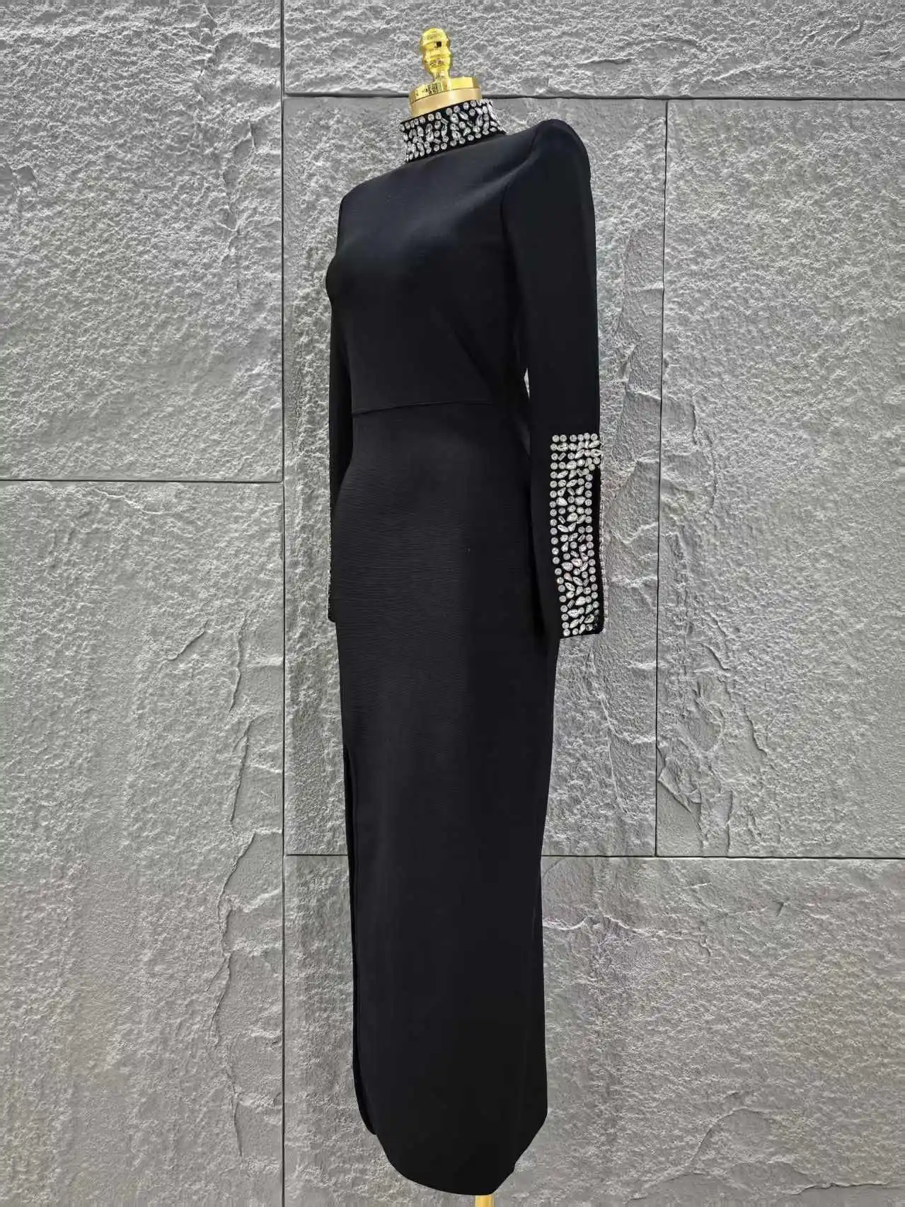 Women Long Sleeve Sparkly Crystal Bodycon Long Bandage Dress Elegant Evening Party Cocktail Fashion Outfit - Image 3