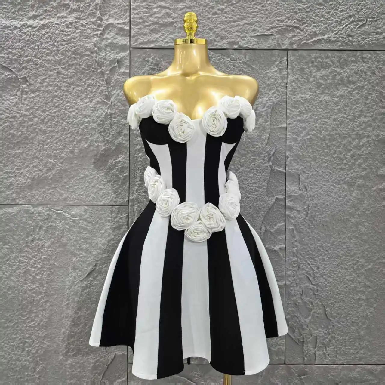 Women Sexy Strapless Florals A-line Mini Bandage Dress Cute Girls' Birthday Party Fashion Cocktail Outfit