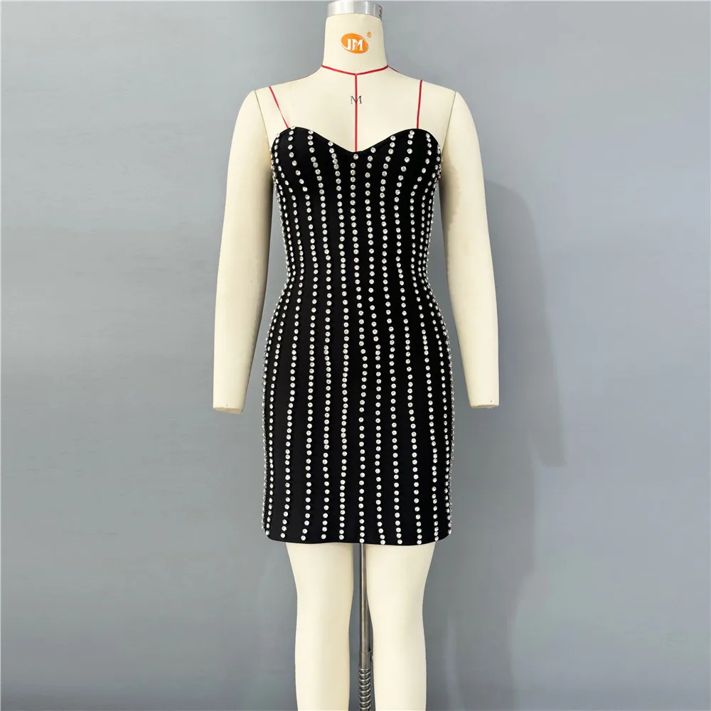 Women Sexy Strapless Shinning Diamond Bodycon Mini Bandage Dress Nightclub Party Celebrate Birthday Outfit - Image 3