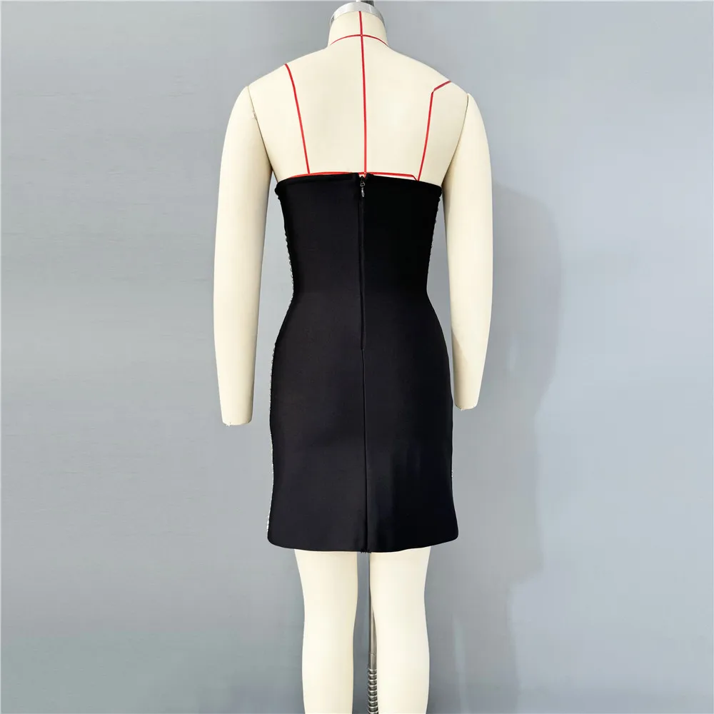 Women Sexy Strapless Shinning Diamond Bodycon Mini Bandage Dress Nightclub Party Celebrate Birthday Outfit - Image 4