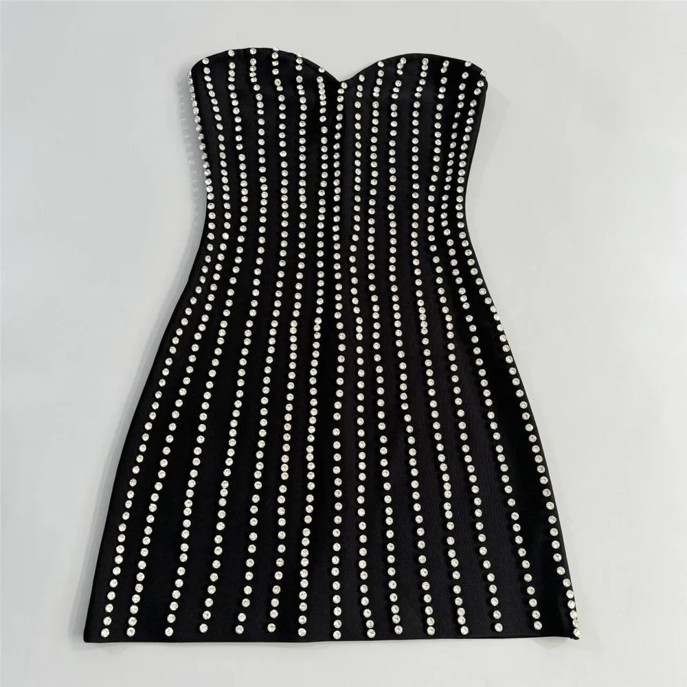 Women Sexy Strapless Shinning Diamond Bodycon Mini Bandage Dress Nightclub Party Celebrate Birthday Outfit - Image 5