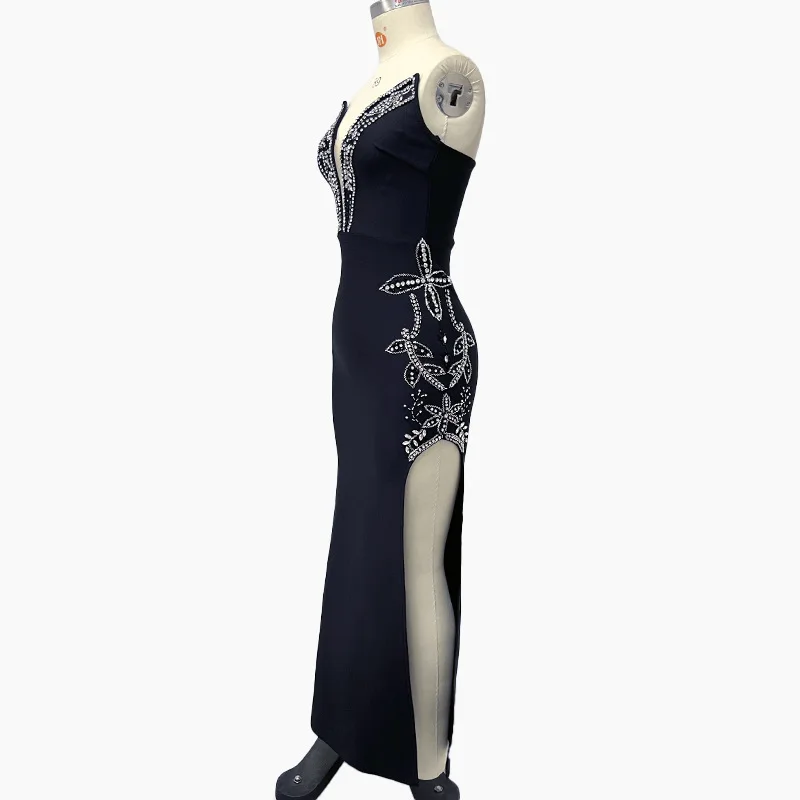Women Shinning Crystal Strapless Off the Shoulder Bodycon Long Bandage Dress Elegant Evening Party Birthday Outfit - Image 3