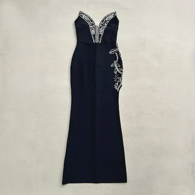 Women Shinning Crystal Strapless Off the Shoulder Bodycon Long Bandage Dress Elegant Evening Party Birthday Outfit - Image 4