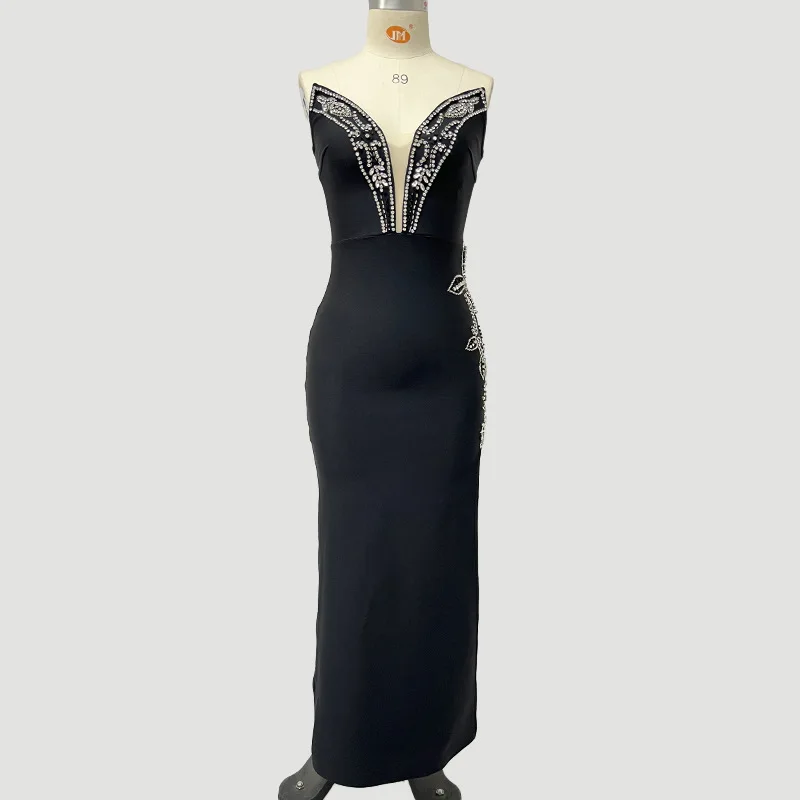 Women Shinning Crystal Strapless Off the Shoulder Bodycon Long Bandage Dress Elegant Evening Party Birthday Outfit - Image 6
