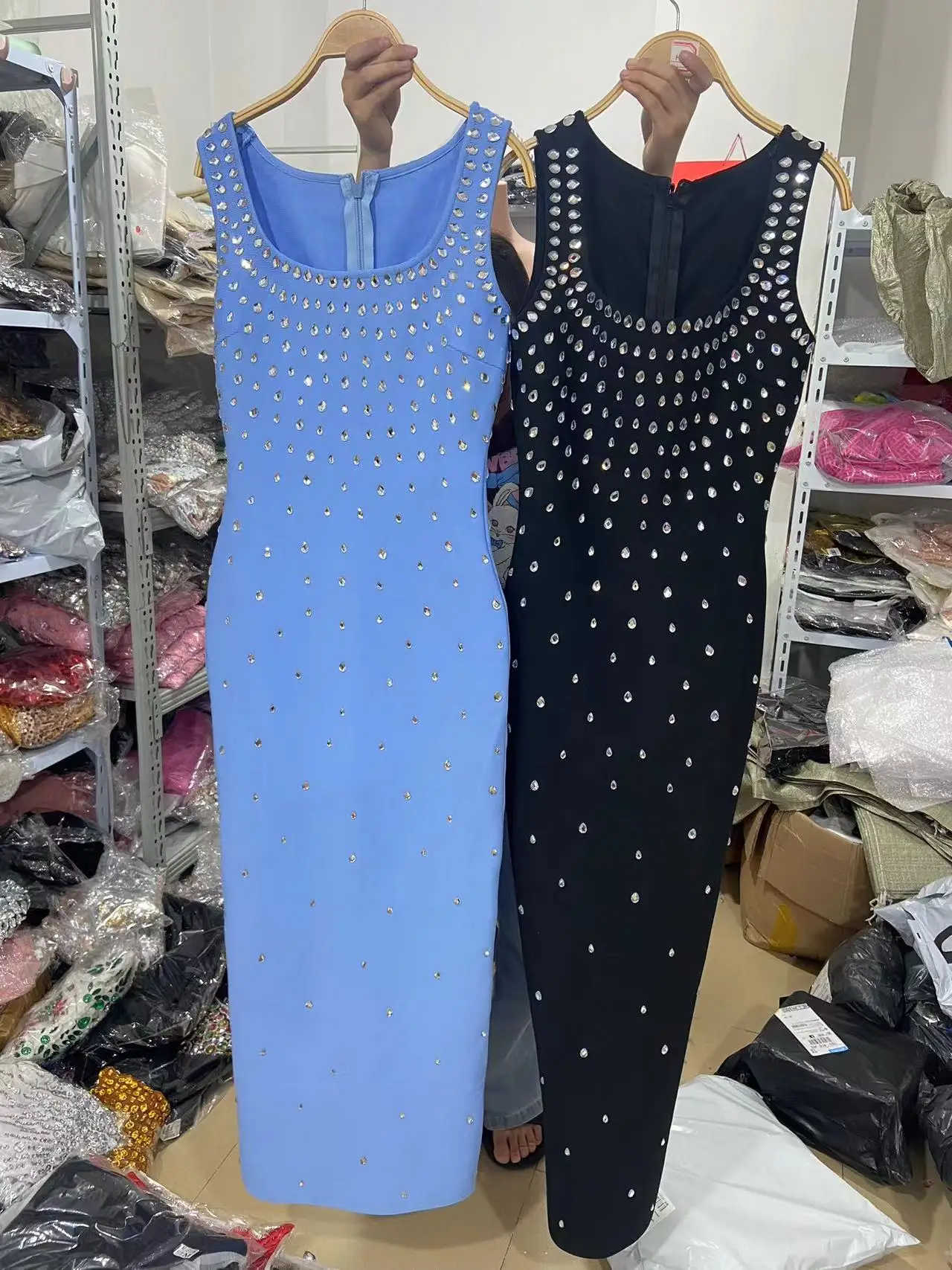 Women Sleeveless Sexy O-Neck Shinning Crystal Bodycon Bandage Long Dress Evening Party Celebrate Cocktail Outfit - Image 5