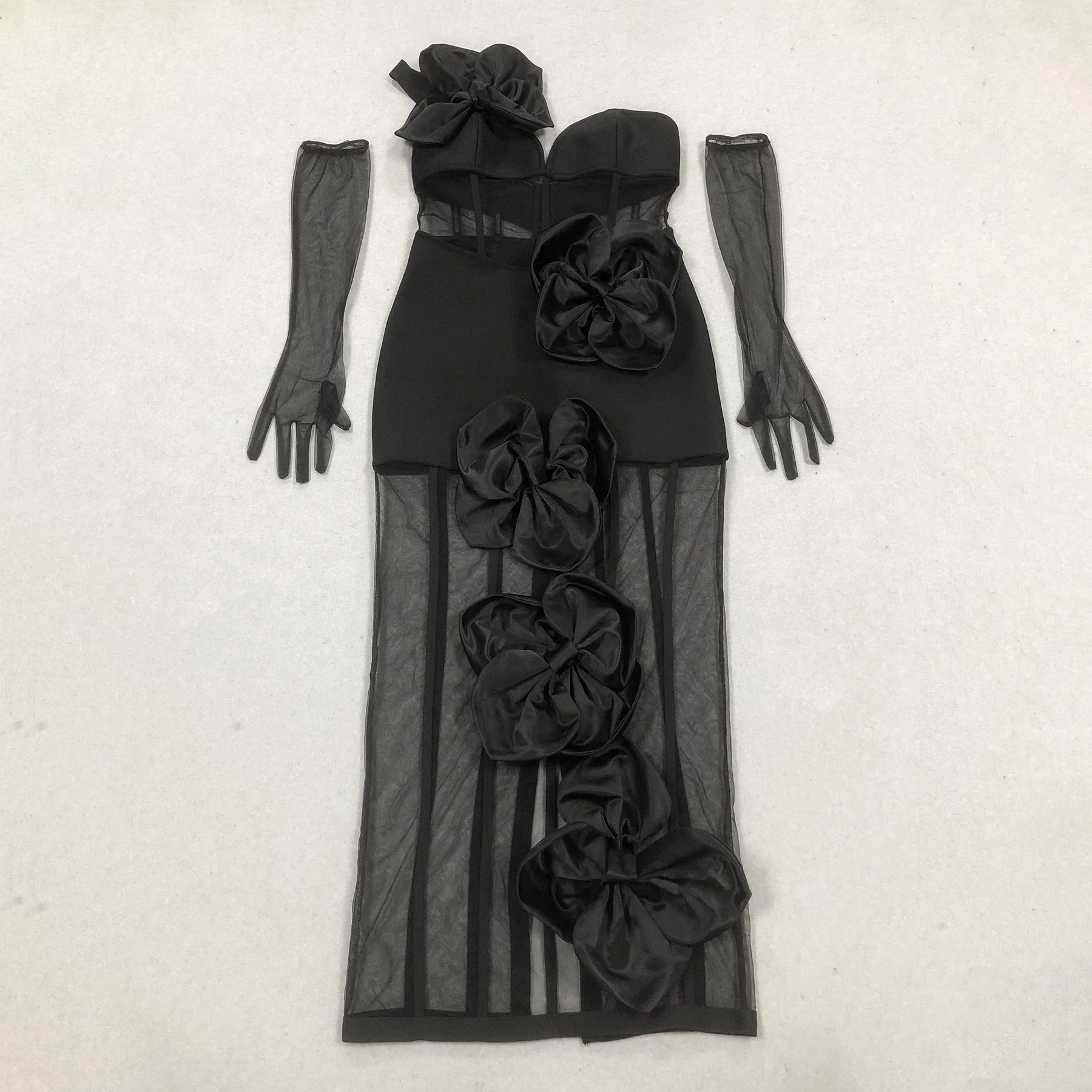 Women Sleeveless Sexy One Shoulder Floral Mesh See Through Bodycon Bandage Long Dress Celebrate Nightclub Party Wear - Image 3
