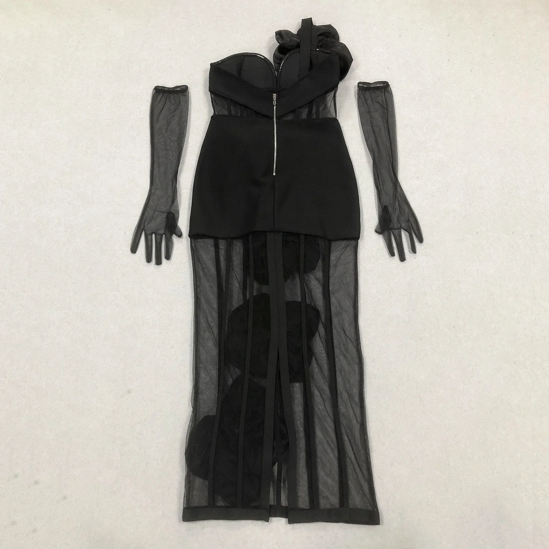 Women Sleeveless Sexy One Shoulder Floral Mesh See Through Bodycon Bandage Long Dress Celebrate Nightclub Party Wear - Image 4