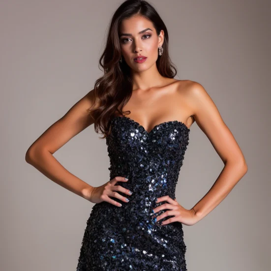 Trendy Black Evening Dress & Prom Dress with Crystal Straps and Fitted Silhouette - Image 4