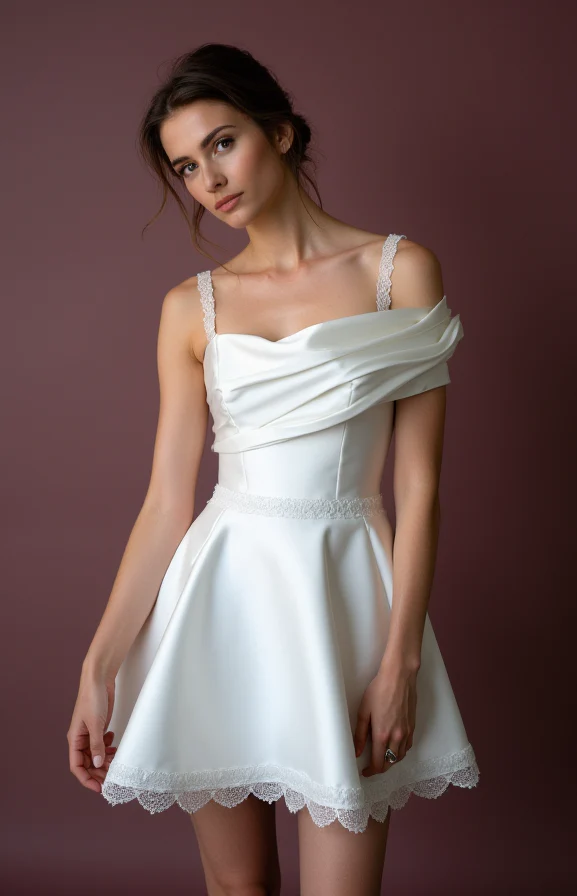 Trendy Short Wedding Dress and Mini Dress with a Floral Embroidered Bodice - Image 2