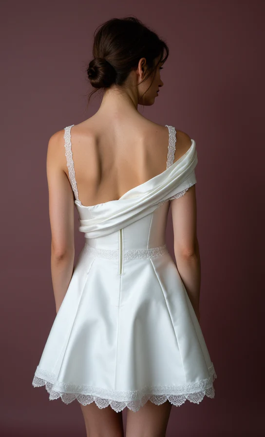 Trendy Short Wedding Dress and Mini Dress with a Floral Embroidered Bodice - Image 3