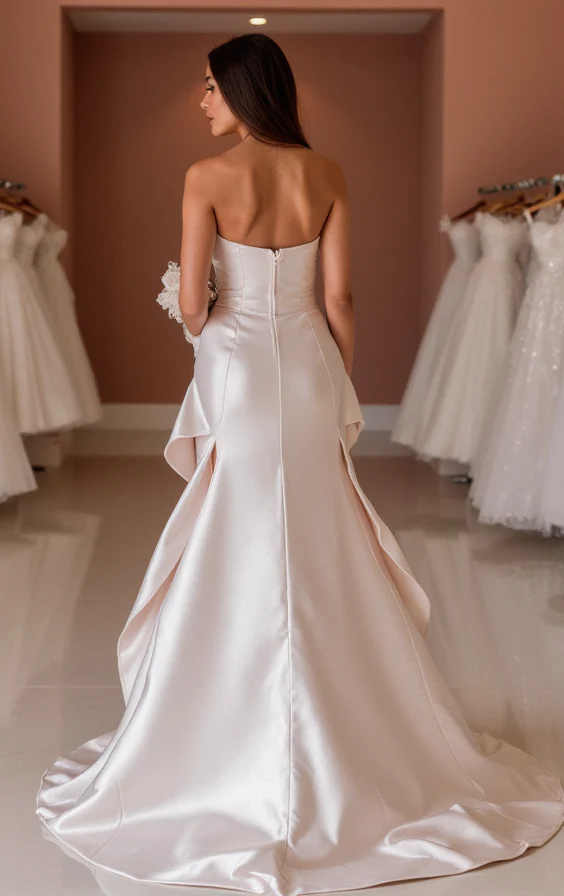 Trendy White A-Line Bridal Gown with Off-Shoulder Draping and Elegant Silhouette - Image 2