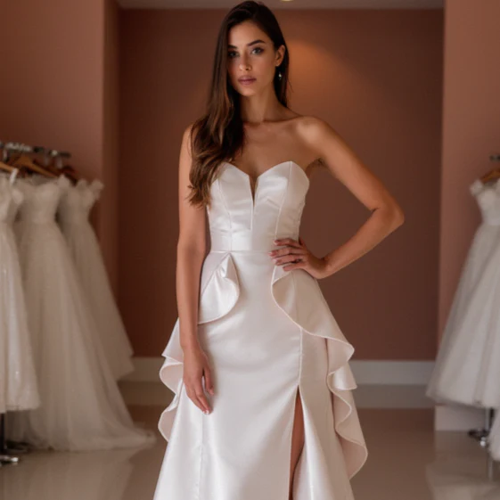 Trendy White A-Line Bridal Gown with Off-Shoulder Draping and Elegant Silhouette - Image 3