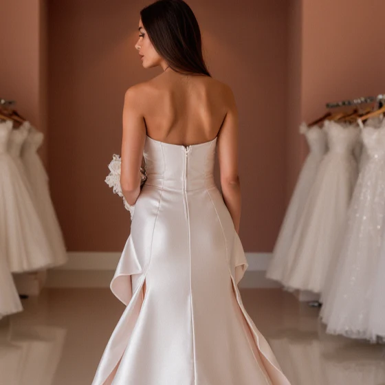 Trendy White A-Line Bridal Gown with Off-Shoulder Draping and Elegant Silhouette - Image 4