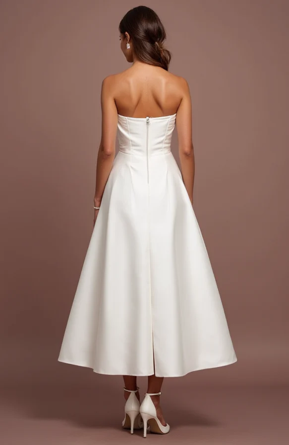 Trendy White Mini Short Wedding Dress with Asymmetrical Hemline for a Fashion-Forward Look - Image 3