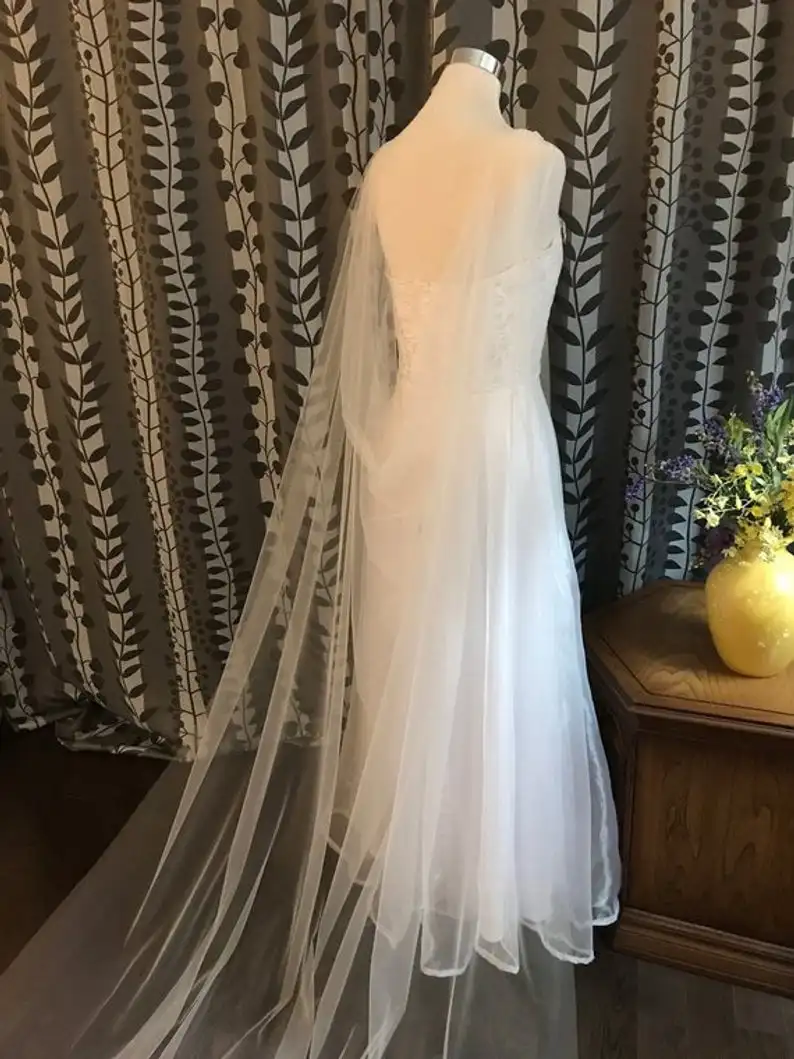 Tulle Cape Veil, 200cm, 250cm, 300cm, 350cm, 400cm, 500cm, Long in White, Off White, Ivory, Black, Champagne - Image 2