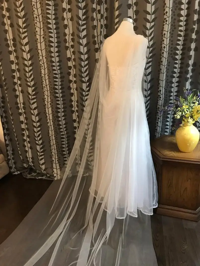 Tulle Cape Veil, 200cm, 250cm, 300cm, 350cm, 400cm, 500cm, Long in White, Off White, Ivory, Black, Champagne - Image 3